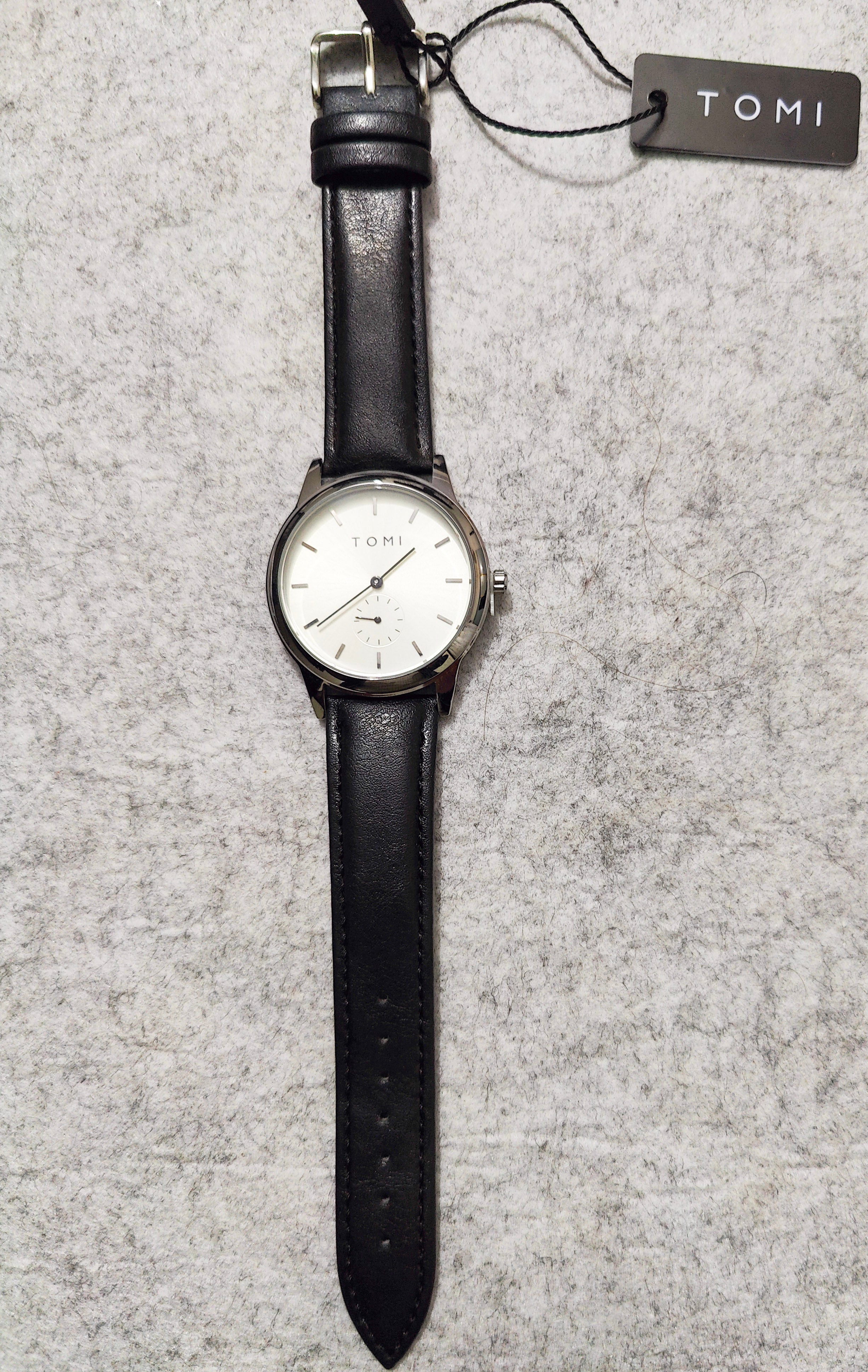 TOMI Formal White Dial And Black Leather Strip Date Quartz Luxury Slim Watch – New Arrival