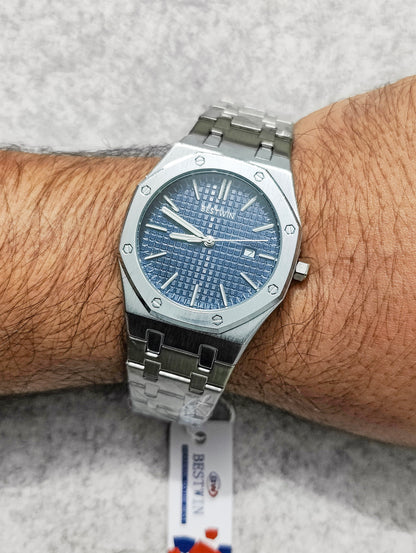 BETSWIN Luxury Blue Dial Silver Chain Quartz Watch with Date – New Arrival